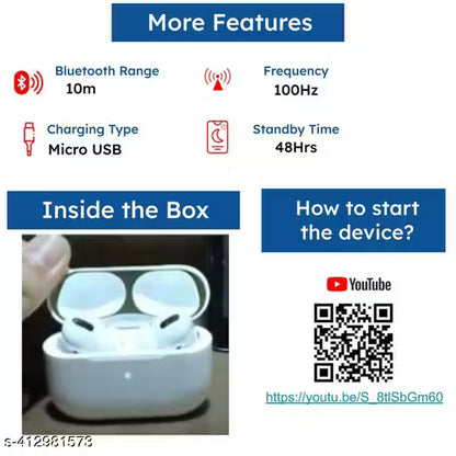 AirPods Pro TWS Bluetooth Earbuds with Silicone Case – Wireless Earphones with HD Sound, Touch Control & 3 Hours Playback (White)